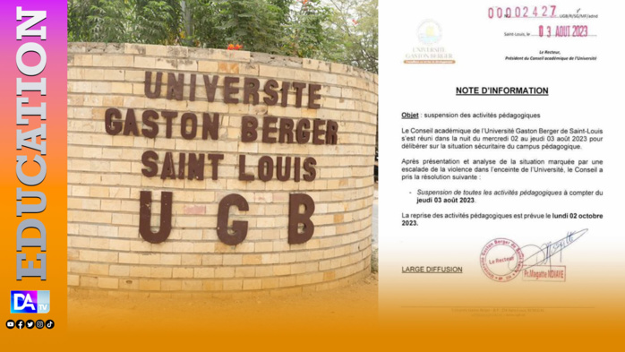 Université Gaston Berger de Saint-Louis: Le Conseil académique suspend toutes les activités pédagogiques