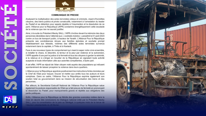 Actes terroristes: l'Apr condamne l'escalade de la violence et exprime son soutien total au gouvernement dans sa mission de sécurisation... Actes terroristes: l'Apr condamne l'escalade de la violence et exprime son soutien total au gouvernement dans sa mission de sécurisation...