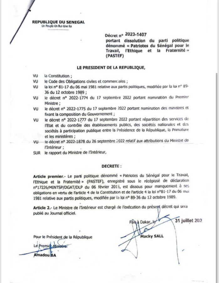 Dissolution du Parti Pastef : Birame Soulèye Diop a reçu la notification Dissolution du Parti Pastef : Birame Soulèye Diop a reçu la notification