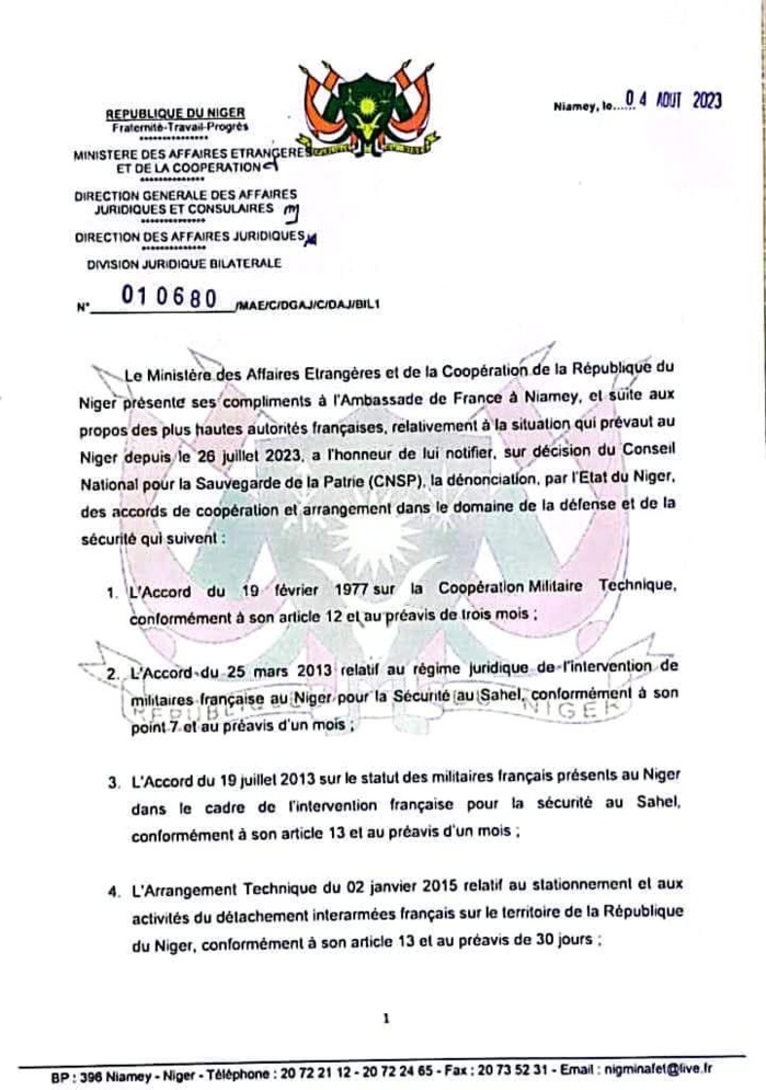 Niger : la junte dénonce des accords de coopération militaire avec la France.