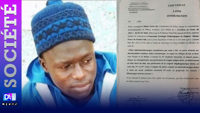 Pikine/Décès de Bara Ba : le certificat de genre de mort atteste la mort par balles. Pikine/Décès de Bara Ba : le certificat de genre de mort atteste la mort par balles.