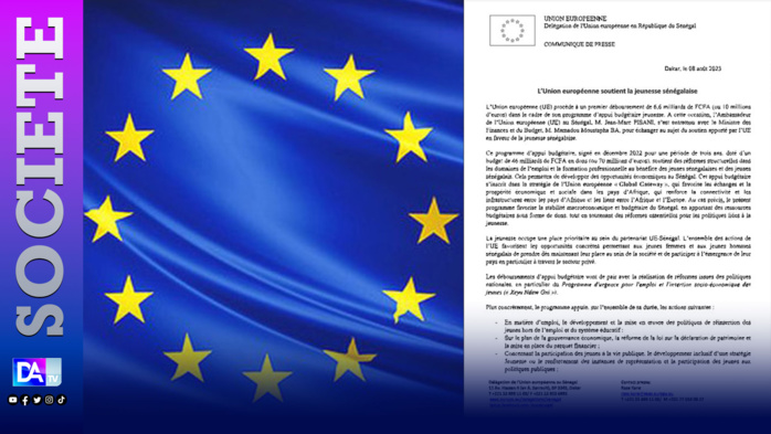 Programme d’appui budgétaire jeunesse: L'UE débloque 6,6 milliards de Fcfa au profit du Sénégal