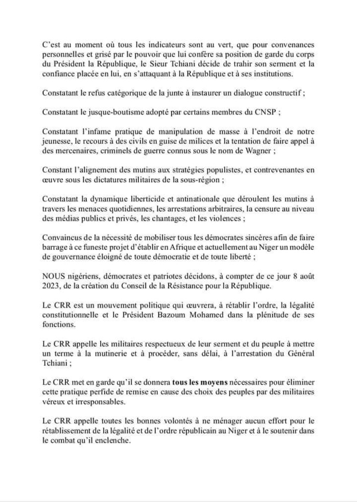 Niger: Naissance d’une nouvelle force démocratique qui fait face à Tchiani et ses hommes Niger: Naissance d’une nouvelle force démocratique qui fait face à Tchiani et ses hommes