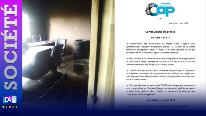 Attaque contre la station de la Rts à Kolda: La CAP condamne fermement cet " acte ignoble" et apporte son soutien à l'entreprise de presse Attaque contre la station de la Rts à Kolda: La CAP condamne fermement cet " acte ignoble" et apporte son soutien à l'entreprise de presse