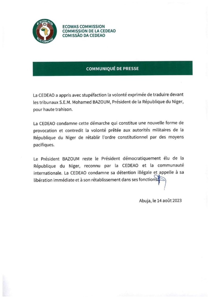 Niger: Les nouvelles mises en garde de la CEDEAO à la junte Niger: Les nouvelles mises en garde de la CEDEAO à la junte