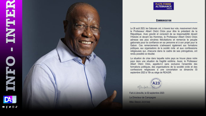 Gabon: Le candidat "malheureux" à la présidentielle, Albert Ondo Ossa, appelle à une concertation ce dimanche 3 septembre 2023