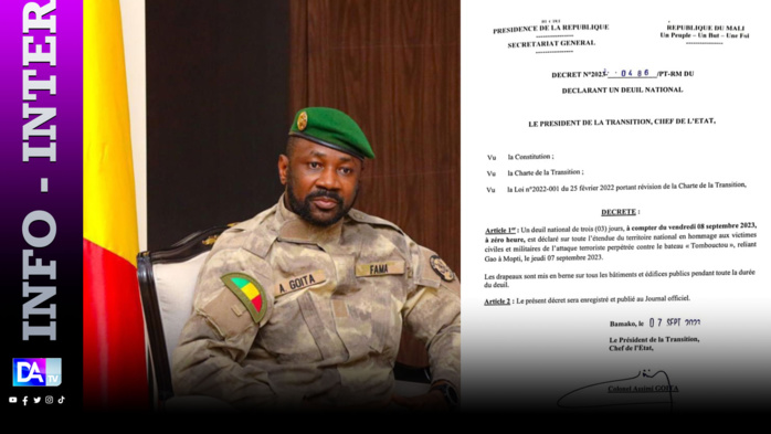 Attaque meurtrière contre le bateau Tombouctou au Mali/ 49 civils et 15 soldats tués( Bilan provisoire): l'État décréte un deuil national de trois jours Attaque meurtrière contre le bateau Tombouctou au Mali/ 49 civils et 15 soldats tués( Bilan provisoire): l'État décréte un deuil national de trois jours