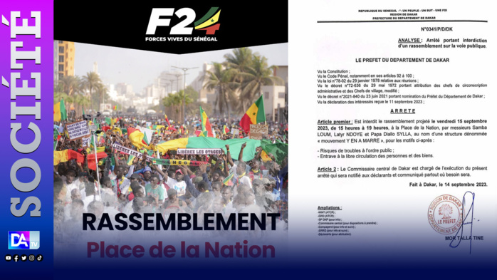 Dakar : Le préfet interdit la manifestation du F24 prévue ce vendredi à la Place de la Nation Dakar : Le préfet interdit la manifestation du F24 prévue ce vendredi à la Place de la Nation