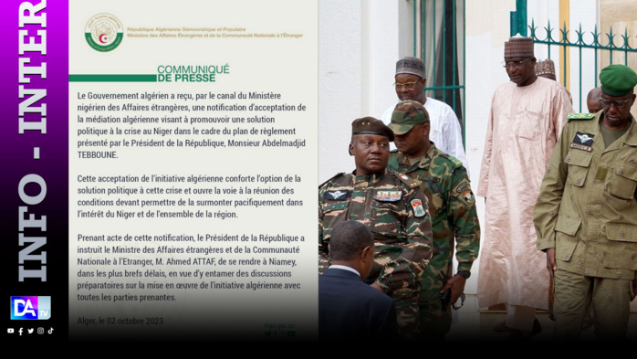 Niger : Les autorités acceptent la médiation algérienne pour une "solution politique" face à la crise... Niger : Les autorités acceptent la médiation algérienne pour une "solution politique" face à la crise...