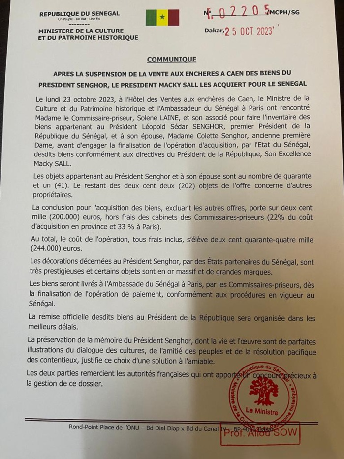 Suspension de la vente aux enchères des biens du Président Senghor: Le Président Macky Sall les acquiert pour le Sénégal...Le coût de l'opération s'élève à 159.576.000 Fcfa(244.000 euros)