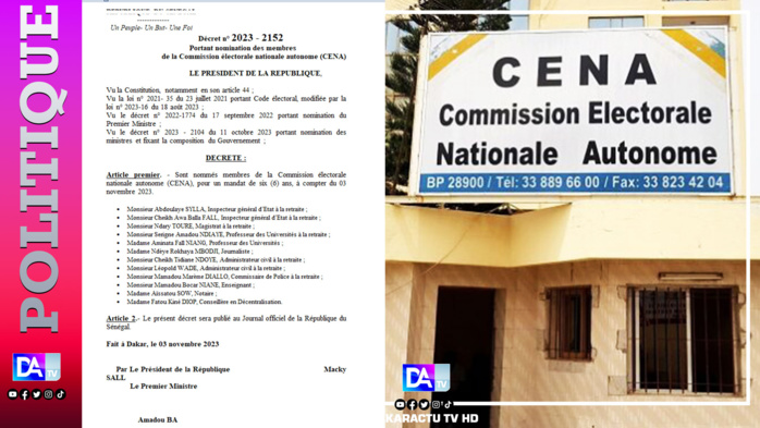 CENA: La liste des 12 nouveaux membres nommés pour un mandat de 6 ans. CENA: La liste des 12 nouveaux membres nommés pour un mandat de 6 ans.