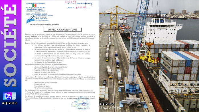 Port de Dakar : La direction lance un appel à candidature pour 14 sénégalais Port de Dakar : La direction lance un appel à candidature pour 14 sénégalais