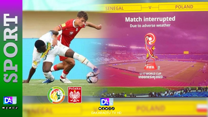 Mondial U17 : Alors que le Sénégal menait (2-0) contre la Pologne, le match a été interrompu par l’orage… Mondial U17 : Alors que le Sénégal menait (2-0) contre la Pologne, le match a été interrompu par l’orage…