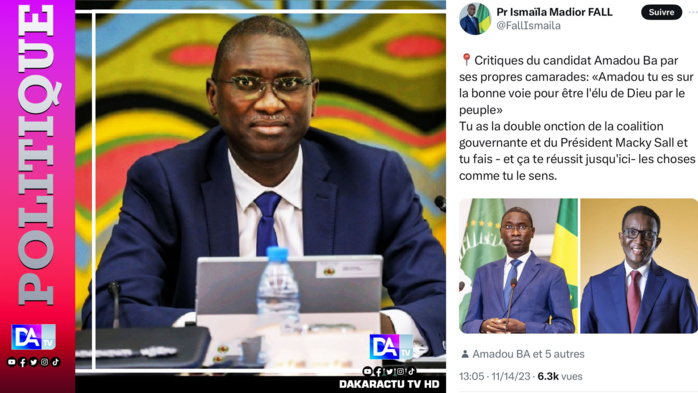 Critiques contre Amadou Ba: «Restes toi même (…) et laisses à tous, y compris nos partisans, le droit de disserter jusqu'à la satire sur toi. » (Pr Ismaëla Madior Fall). Critiques contre Amadou Ba: «Restes toi même (…) et laisses à tous, y compris nos partisans, le droit de disserter jusqu'à la satire sur toi. » (Pr Ismaëla Madior Fall).