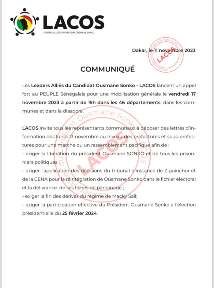 Appel du 17 novembre: les Leaders Alliés du Candidat Ousmane Sonko sonnent la mobilisation générale