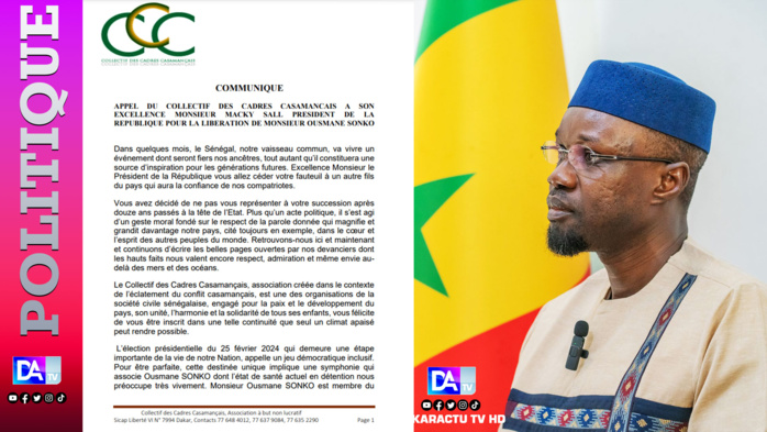 Lettre au président Macky Sall : Les cadres casamançais appellent à la libération de Sonko pour apaiser le climat social Lettre au président Macky Sall : Les cadres casamançais appellent à la libération de Sonko pour apaiser le climat social