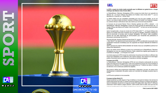 La RTS a acquis les droits media exclusifs pour la diffusion en gratuit de la « Coupe d'Afrique des Nations Cote d'Ivoire 2023 ».
