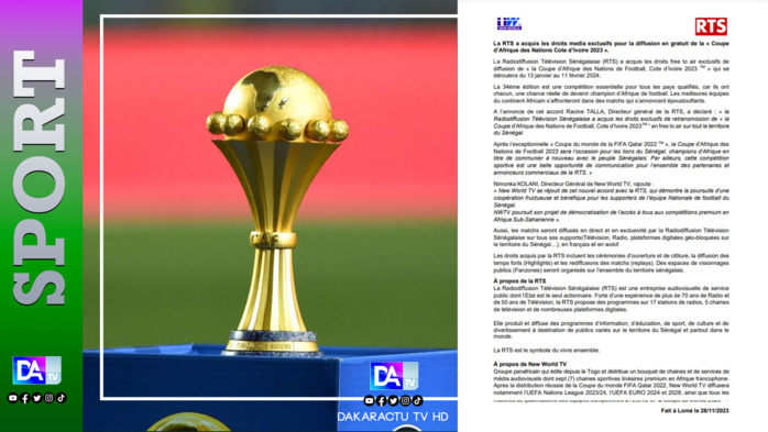 La RTS a acquis les droits media exclusifs pour la diffusion en gratuit de la « Coupe d'Afrique des Nations Cote d'Ivoire 2023 ». La RTS a acquis les droits media exclusifs pour la diffusion en gratuit de la « Coupe d'Afrique des Nations Cote d'Ivoire 2023 ».