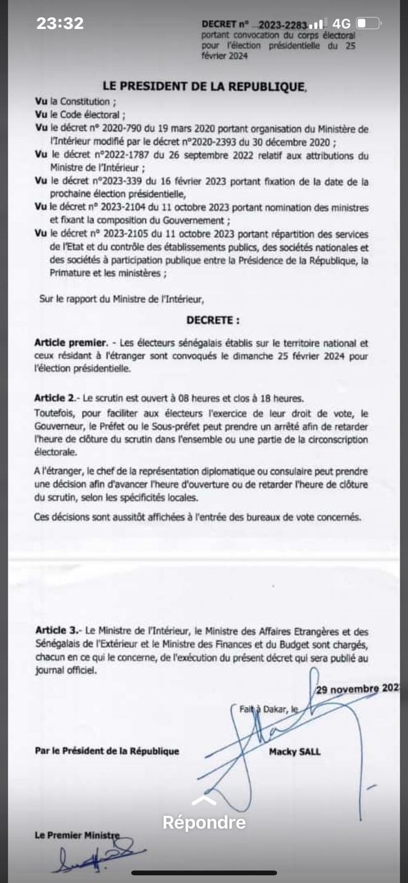 « Les citoyens sénégalais d’ici et de la diaspora convoqués le 25 février prochain pour élire un nouveau président » (décret)