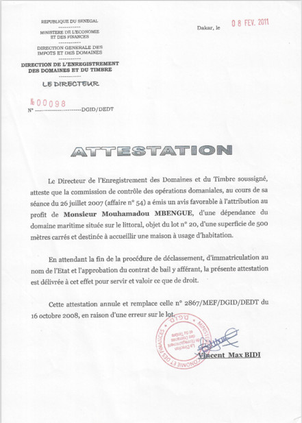Corniche des Almadies : les mises au point du propriétaire de la parcelle Lot 20 réclamé par le collectif ‘’Ngor Debout’’.