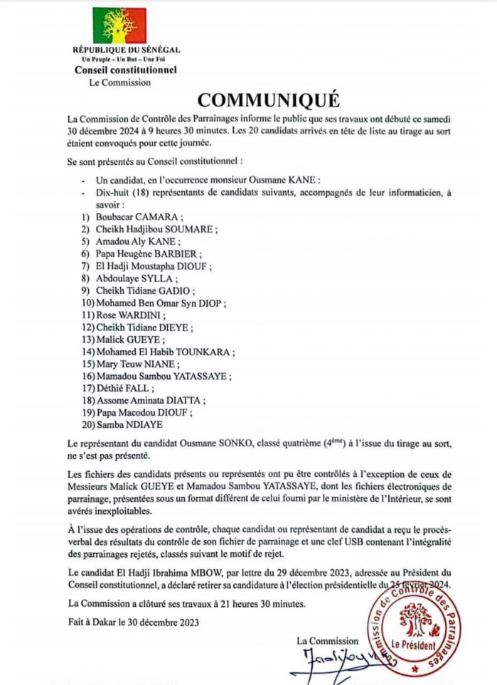 Contrôle des dossiers de candidature/ 1ère étape : 15 rejets, 3 validés, Me Elhadj Diouf en rattrapage, Sonko en attente… Contrôle des dossiers de candidature/ 1ère étape : 15 rejets, 3 validés, Me Elhadj Diouf en rattrapage, Sonko en attente…