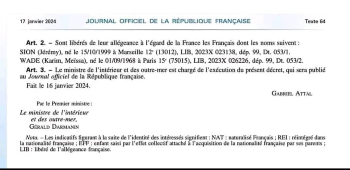 Candidat à la Présidentielle: Karim déchu de sa nationalité, ce 16 janvier Candidat à la Présidentielle: Karim déchu de sa nationalité, ce 16 janvier