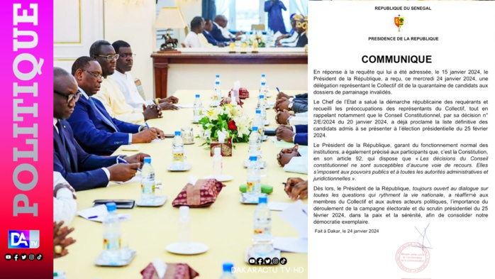 Audience avec les candidats recalés : les précisions du président Macky sur les décisions du CC Audience avec les candidats recalés : les précisions du président Macky sur les décisions du CC