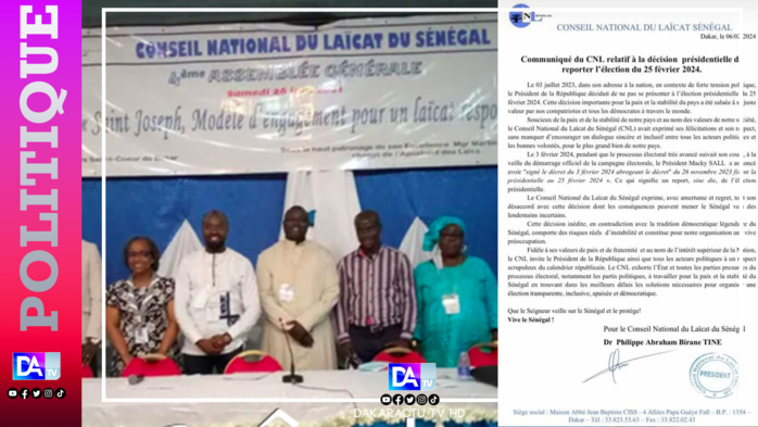 Report de la présidentielle: le Conseil National du Laïcat invite au respect scrupuleux du calendrier républicain. Report de la présidentielle: le Conseil National du Laïcat invite au respect scrupuleux du calendrier républicain.