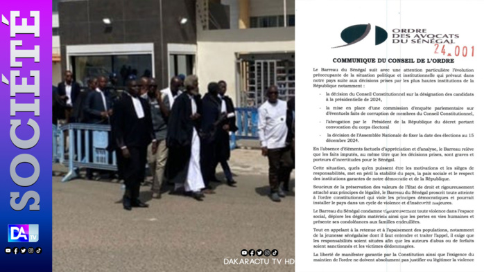 Crise politique au Sénégal : L'ordre des avocats appelle à situer les responsabilités, à sanctionner et à dédommager les victimes Crise politique au Sénégal : L'ordre des avocats appelle à situer les responsabilités, à sanctionner et à dédommager les victimes