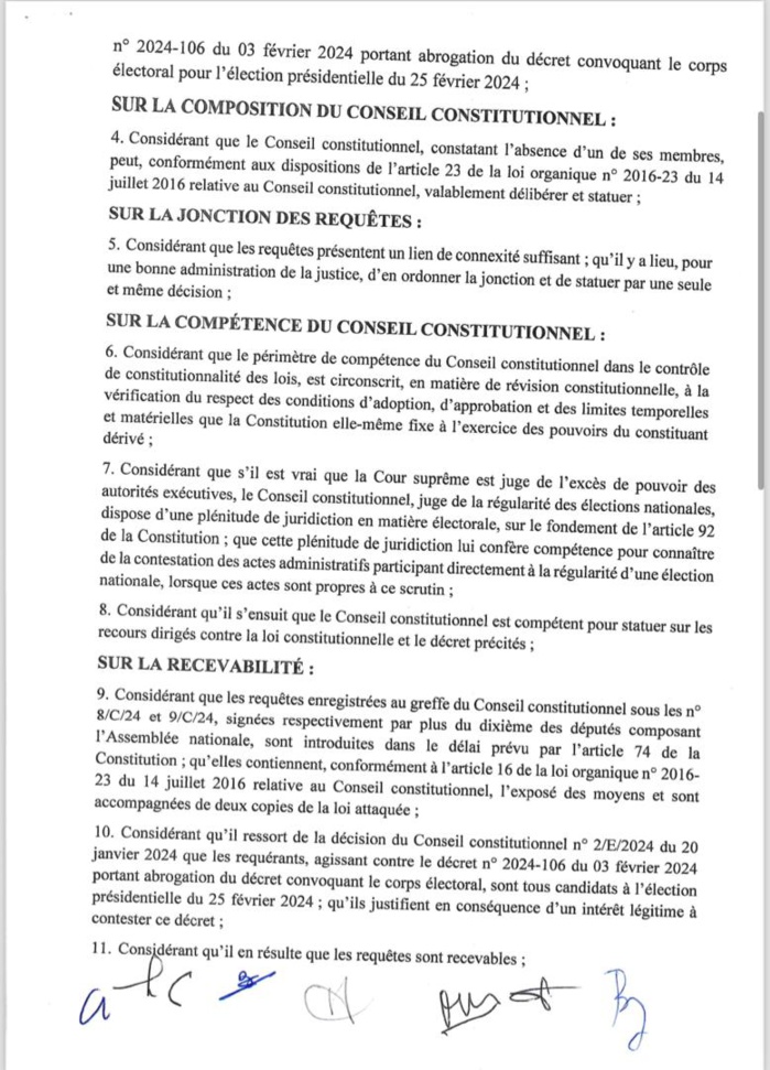 Le Conseil constitutionnel annule le décret de Macky Sall portant abrogation du décret convoquant le corps électoral Le Conseil constitutionnel annule le décret de Macky Sall portant abrogation du décret convoquant le corps électoral