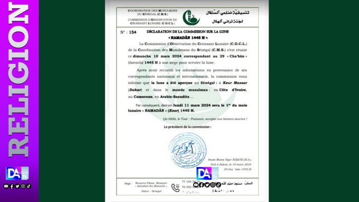 Ramadan 2024: La coordination des musulmans du Sénégal annonce avoir aperçu la lune à ... Ramadan 2024: La coordination des musulmans du Sénégal annonce avoir aperçu la lune à ...