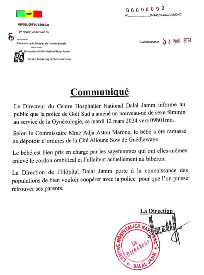 Guédiawaye : Un nouveau-né ramassé dans un dépotoir d'ordures Guédiawaye : Un nouveau-né ramassé dans un dépotoir d'ordures