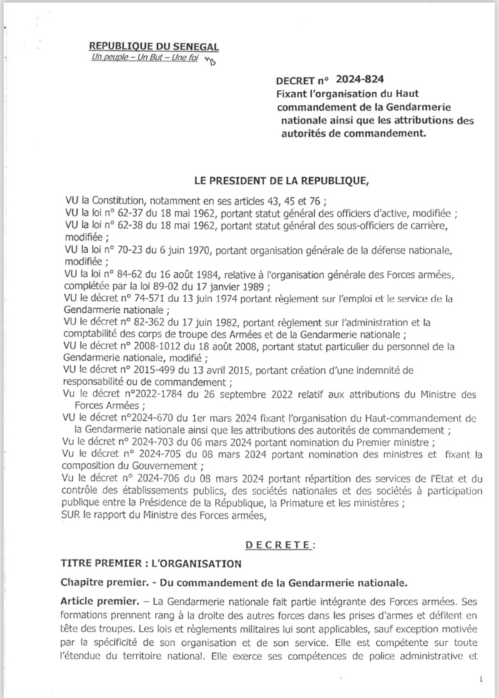 Sécurité nationale : Macky Sall réorganise et renforce la gendarmerie au sein de l’Armée Sécurité nationale : Macky Sall réorganise et renforce la gendarmerie au sein de l’Armée
