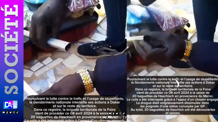 Trafic de stupéfiants : 20 baguettes de Haschisch  saisies dans les poignées d' une valise convoyée par GP