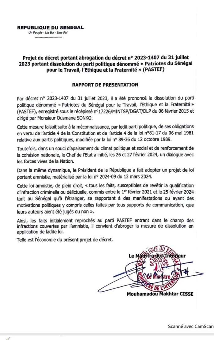 Dissolution de Pastef : Macky Sall rend à Ousmane Sonko son parti avant de quitter la présidence Dissolution de Pastef : Macky Sall rend à Ousmane Sonko son parti avant de quitter la présidence