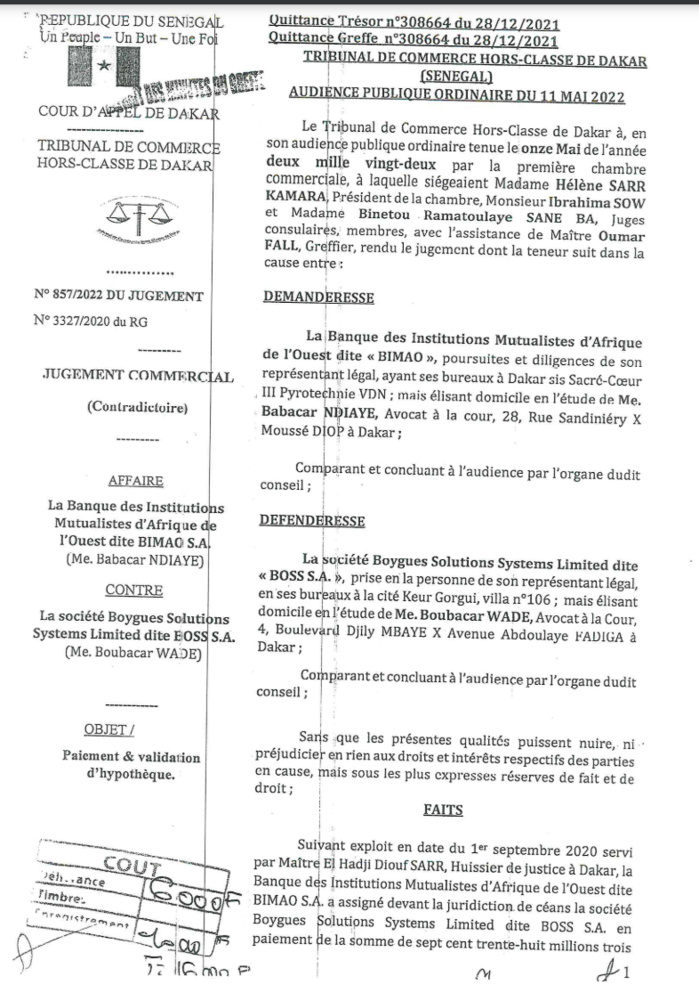 Contentieux d'affaires: Le tribunal du commerce de Dakar condamne Bougane à payer plus de 700.000.000 Fcfa à la BIMAO
