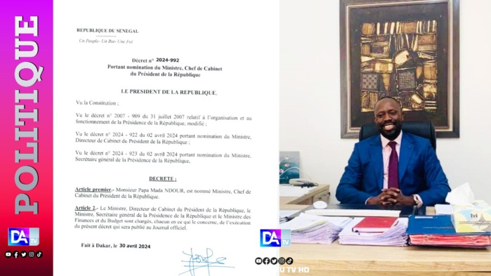 Pape Mada Ndour nommé ministre, Chef de cabinet du Président de la République Pape Mada Ndour nommé ministre, Chef de cabinet du Président de la République