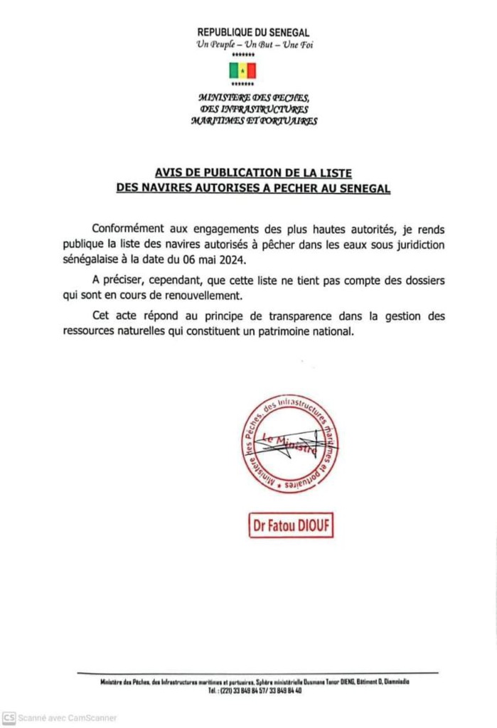Pêche : L’Etat publie la liste de 132 navires nationaux et 19 bateaux étrangers autorisés à naviguer dans les eaux sénégalaises Pêche : L’Etat publie la liste de 132 navires nationaux et 19 bateaux étrangers autorisés à naviguer dans les eaux sénégalaises
