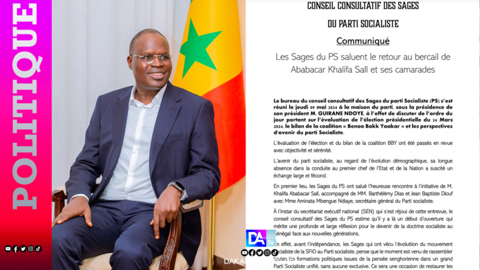 Parti Socialiste : Les sages saluent le retour au bercail de Khalifa Sall et Cie et le début d’une ouverture en faveur de la "doctrine socialiste". Parti Socialiste : Les sages saluent le retour au bercail de Khalifa Sall et Cie et le début d’une ouverture en faveur de la "doctrine socialiste".