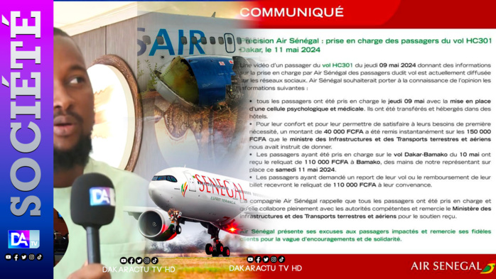 Prise en charge des passagers du vol CH 301 : Les précisions de Air Sénégal Prise en charge des passagers du vol CH 301 : Les précisions de Air Sénégal