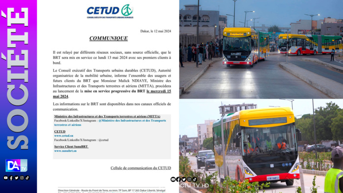 Mise en service du BRT ce lundi: Le CETUD dément et donne la bonne date