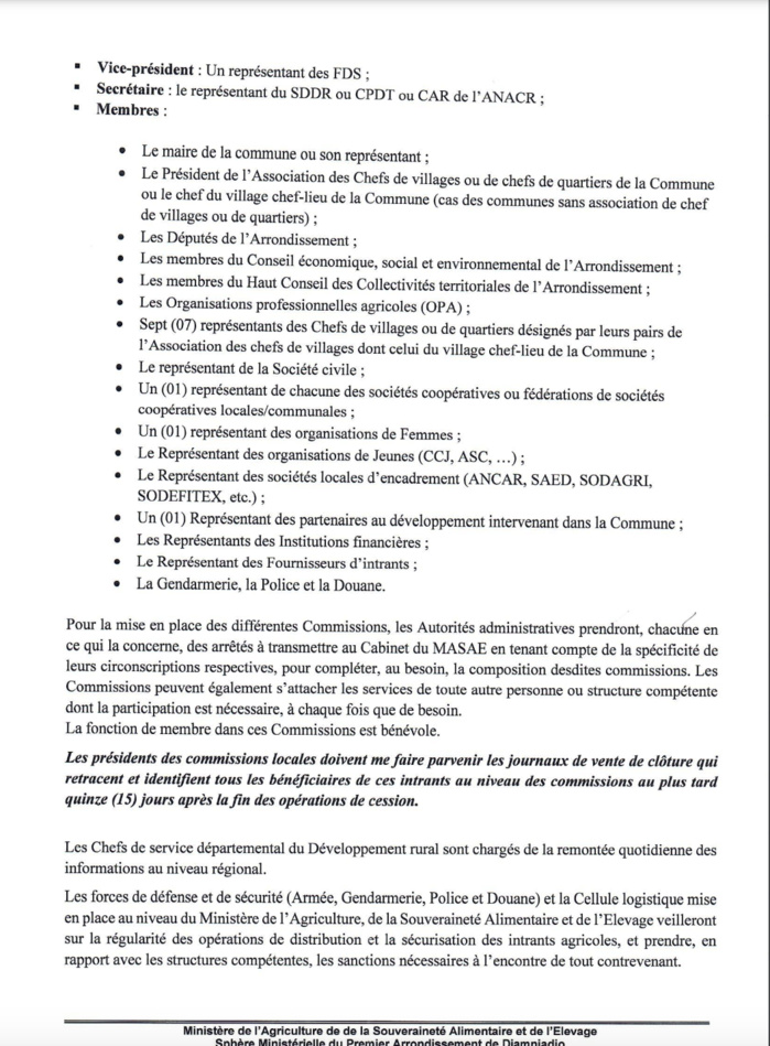 Campagne agricole 2024-2025: Le ministre de l’agriculture fixe la constitution des commissions de supervision de distribution des semences et engrais