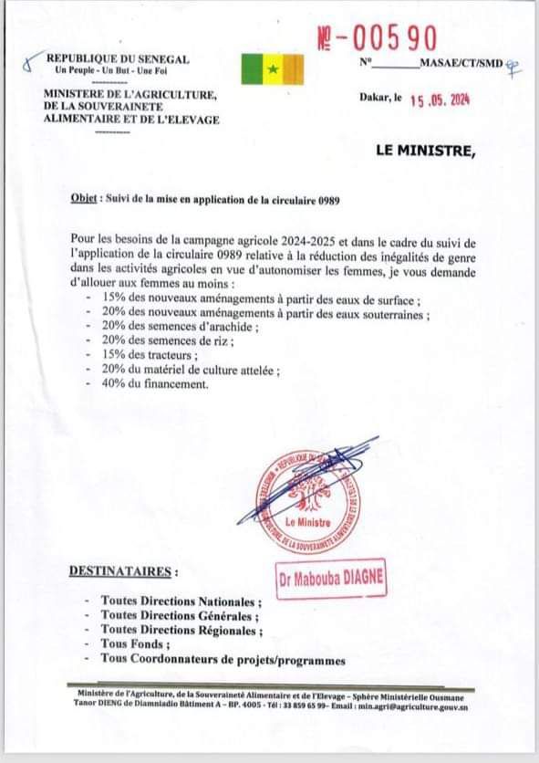 Campagne Agricole -Réduction des inégalités : le Dr Mabouba Diagne octroie une part considérable de terres et d'équipements aux femmes