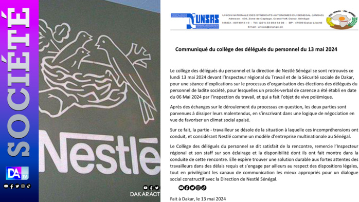 Nestlé Sénégal/ Élections des délégués du personnel: Les différentes parties ont finalement trouvé un terrain d'entente Nestlé Sénégal/ Élections des délégués du personnel: Les différentes parties ont finalement trouvé un terrain d'entente