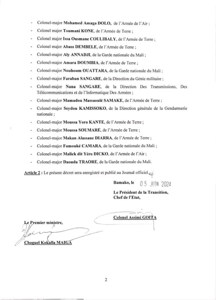 Mali: 20 colonels de l’armée promus au grade de général de brigade par le président de la tansition colonel Assimi Goïta Mali: 20 colonels de l’armée promus au grade de général de brigade par le président de la tansition colonel Assimi Goïta