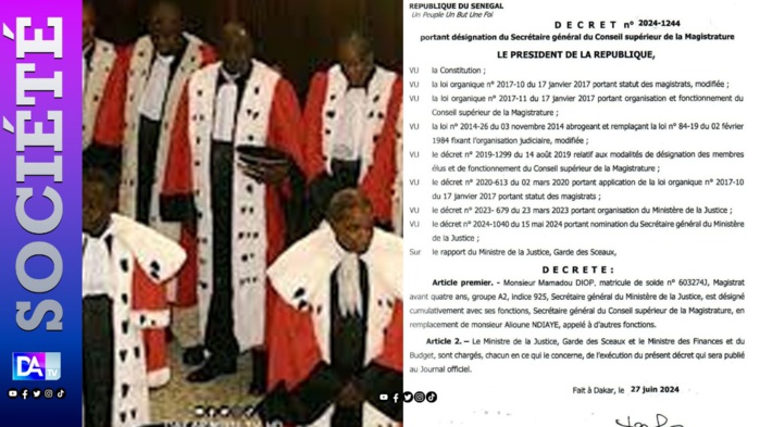 Justice: Le magistrat Mamadou Diop nommé secrétaire général du Conseil supérieur de la Magistrature Justice: Le magistrat Mamadou Diop nommé secrétaire général du Conseil supérieur de la Magistrature