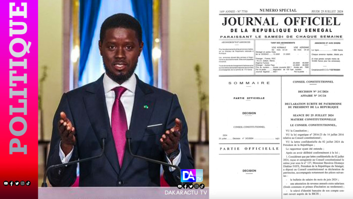 Journal Officiel: La déclaration de Patrimoine du Président BDF rendue publique Journal Officiel: La déclaration de Patrimoine du Président BDF rendue publique