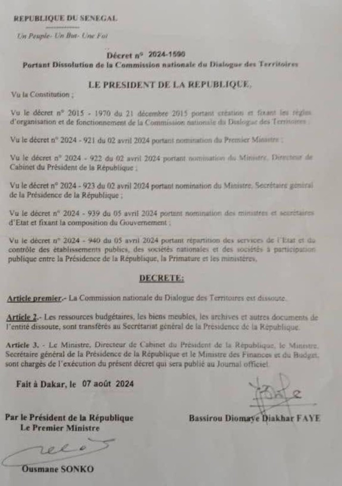 La Commission Nationale du Dialogue des Territoires (CNDT) dissoute!