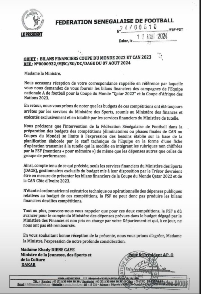 Tension entre la FSF et le ministère des Sports : La réponse salée d’Augustin Senghor à Khady Diène Gaye Tension entre la FSF et le ministère des Sports : La réponse salée d’Augustin Senghor à Khady Diène Gaye