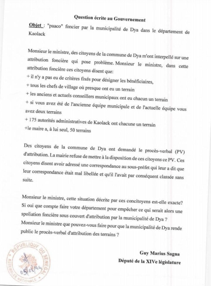 Scandale à Dya/ Attribution foncière contestée: Guy Marius Sagna interpelle le Gouvernement Scandale à Dya/ Attribution foncière contestée: Guy Marius Sagna interpelle le Gouvernement